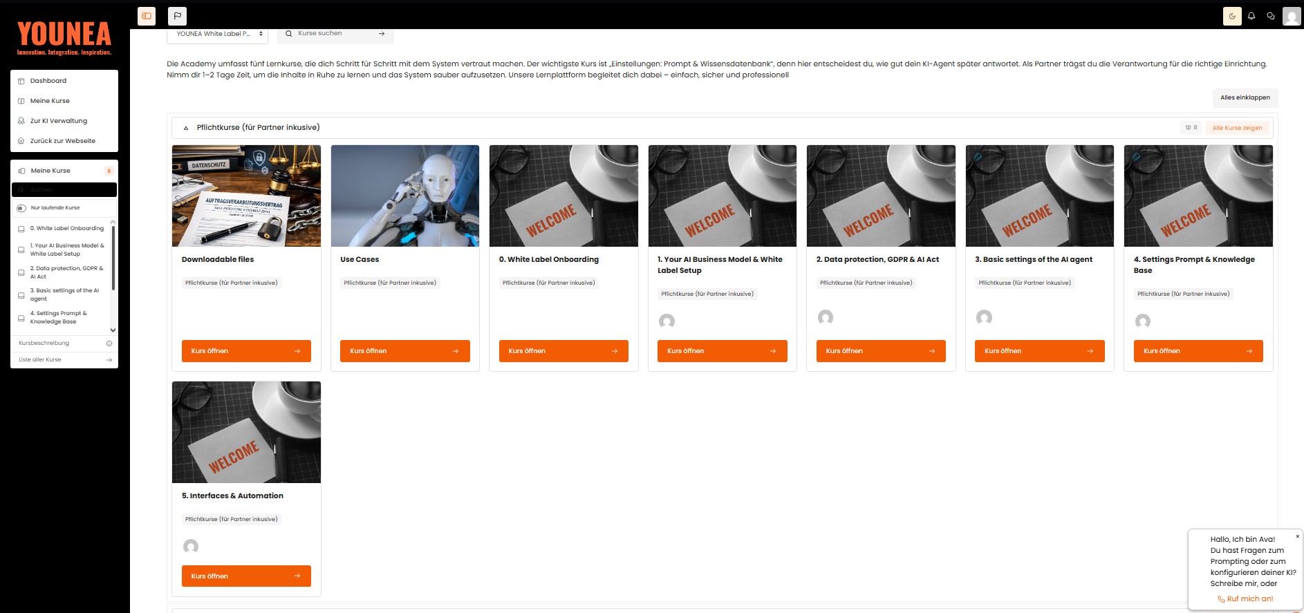 Onboarding-Plattform – Dashboard mit Pflichtkursen als Kurs-Kacheln