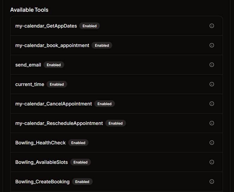 Liste „Available Tools